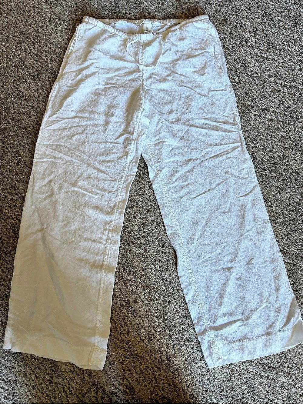 Linen Blend Wide Leg Pants White Medium